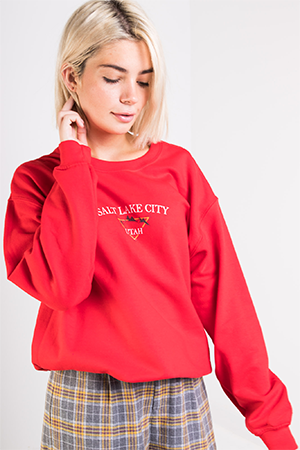 red sweatshirt